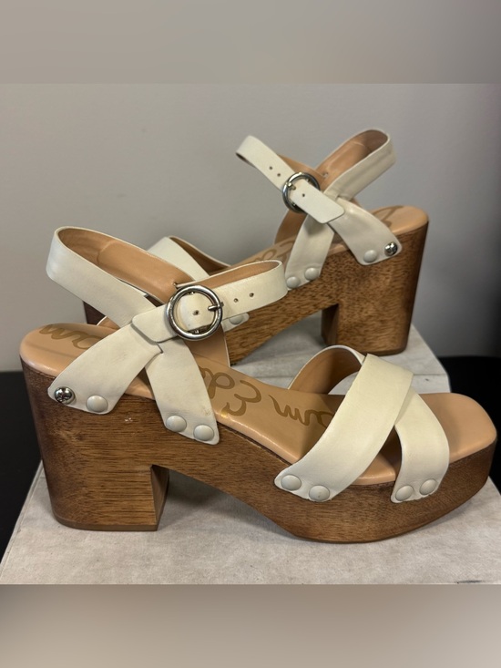 Sam Edelman Shoes - Sam Edelman Cream Leather Platform Sandals with Wood Block Heel, size 9, NWOT